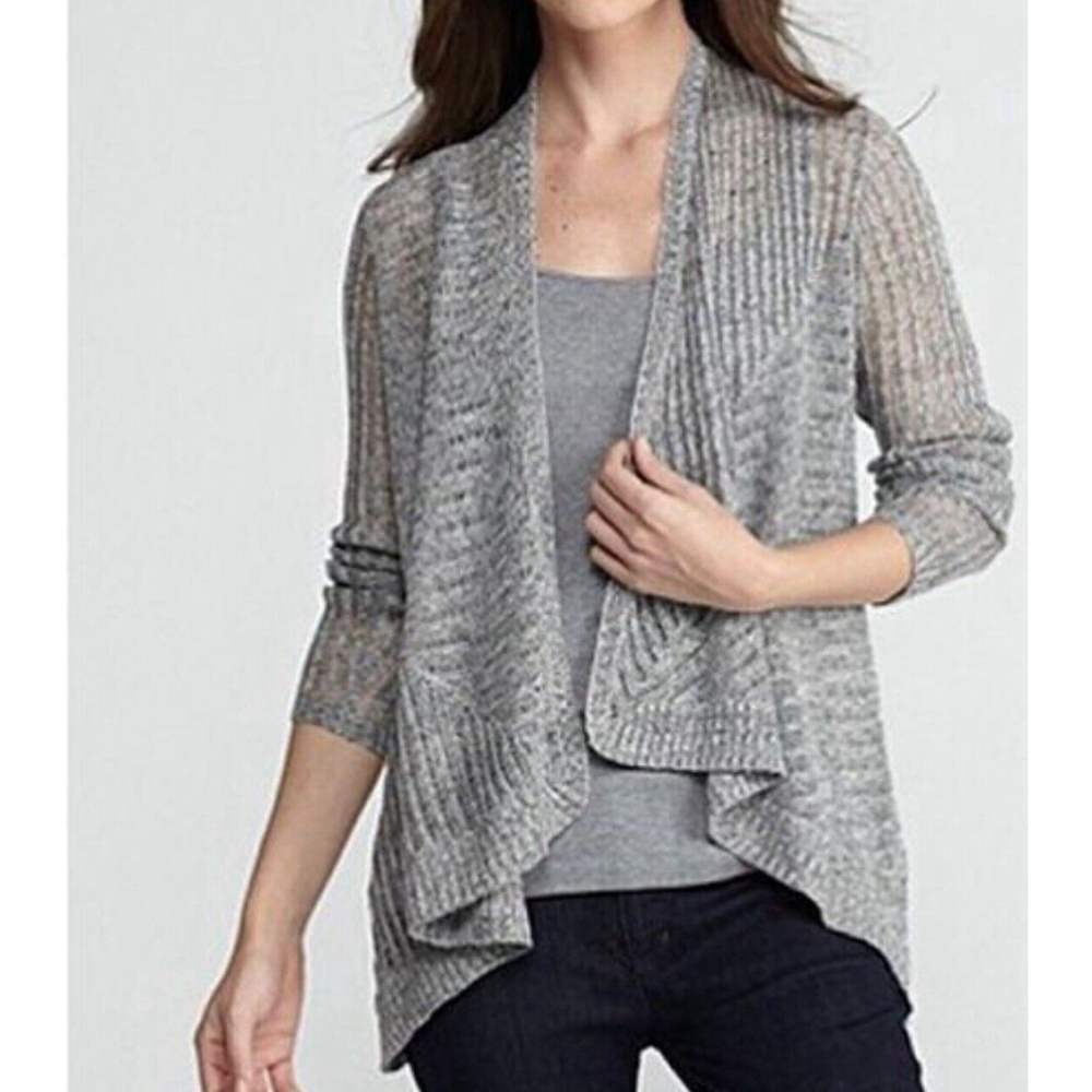 EILEEN FISHER DARK PEARL Airy Rustic Angle Front Cardigan Top S